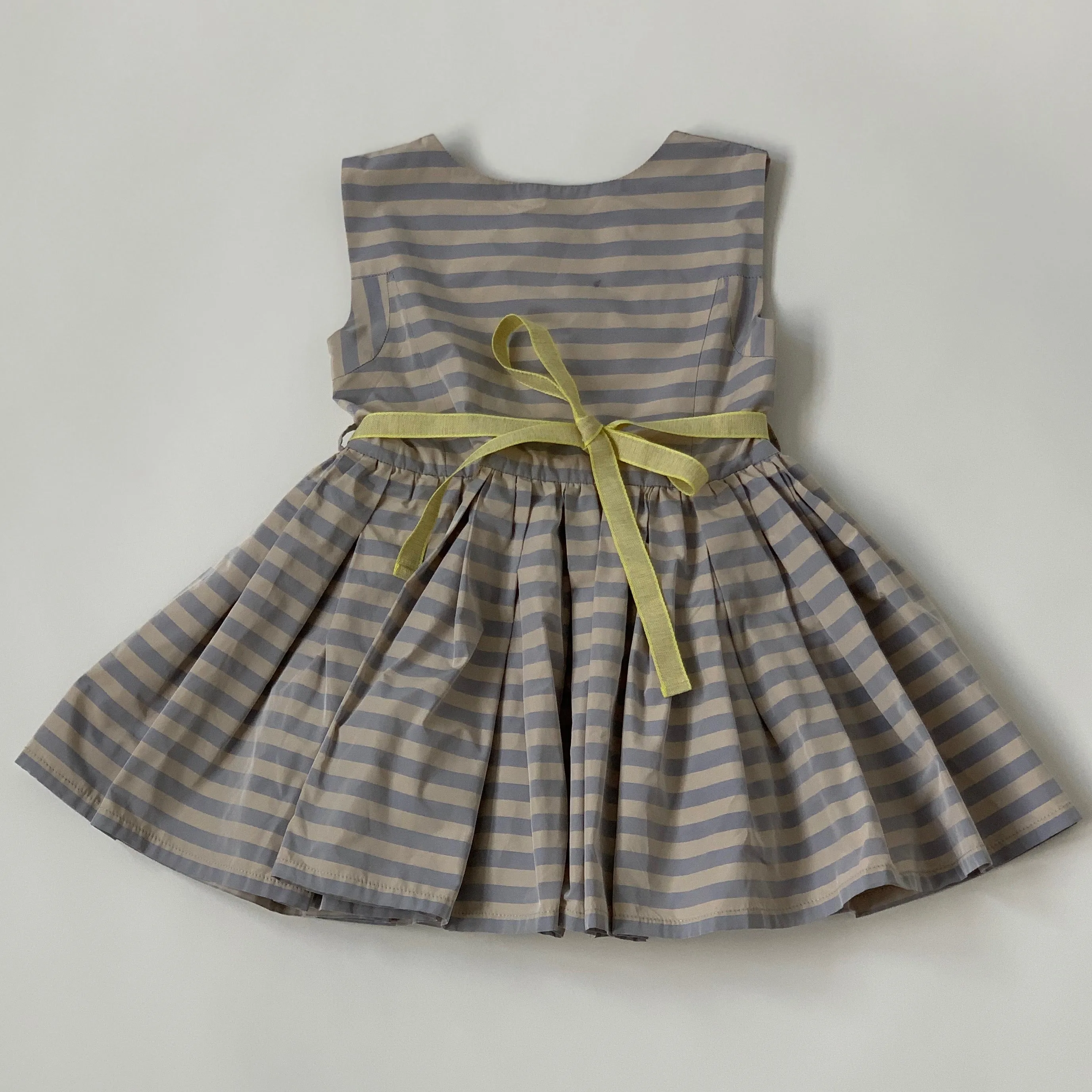 Caramel Blue Stripe Dress With Yellow Grograin Bow: 3 Years