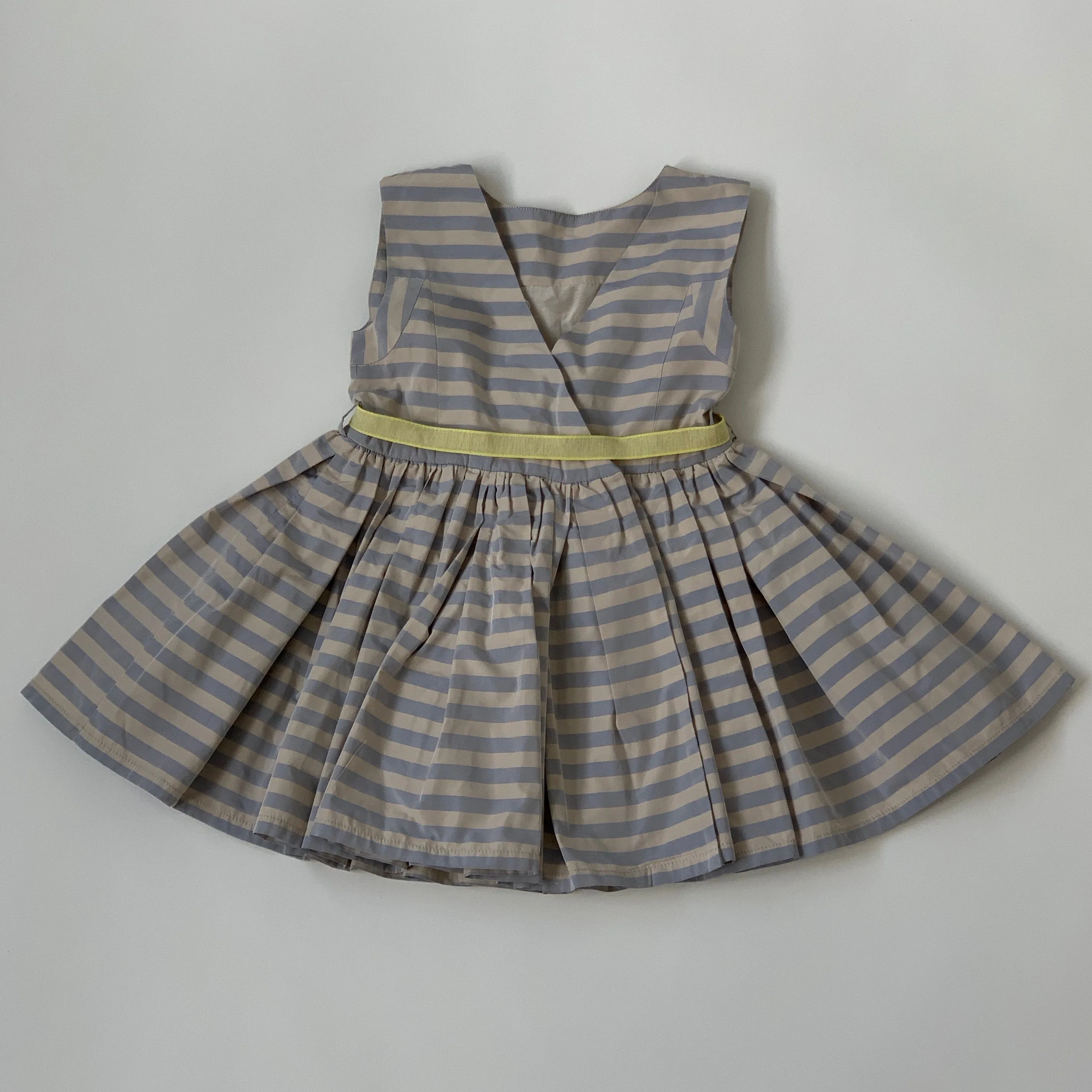 Caramel Blue Stripe Dress With Yellow Grograin Bow: 3 Years