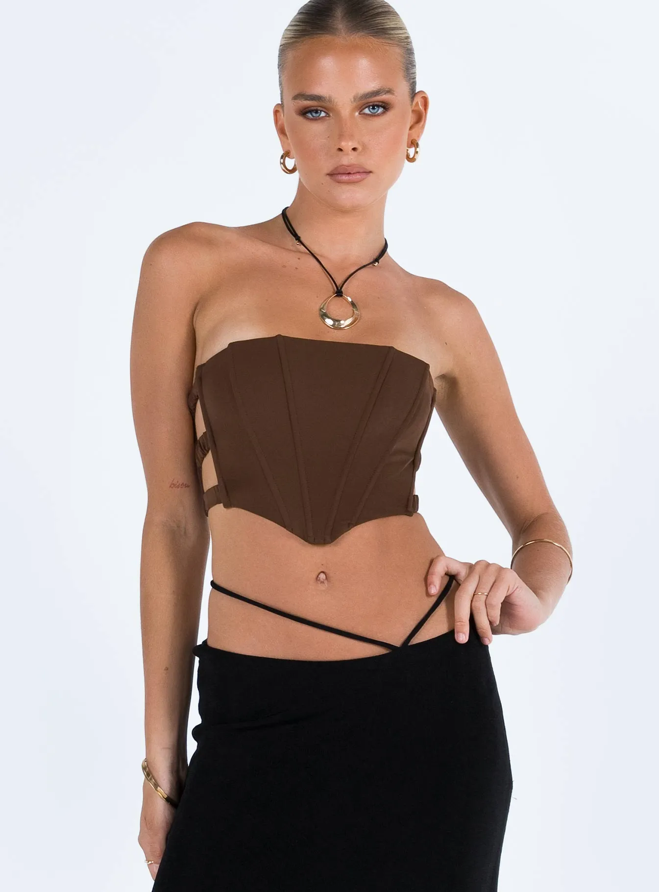 Carnlea Brown Strapless Top