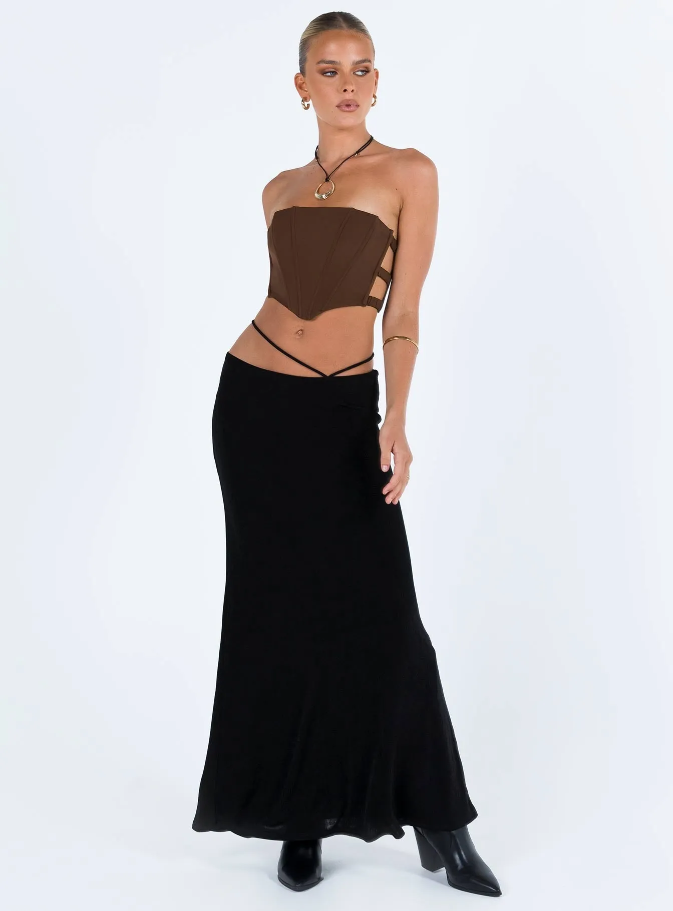 Carnlea Brown Strapless Top