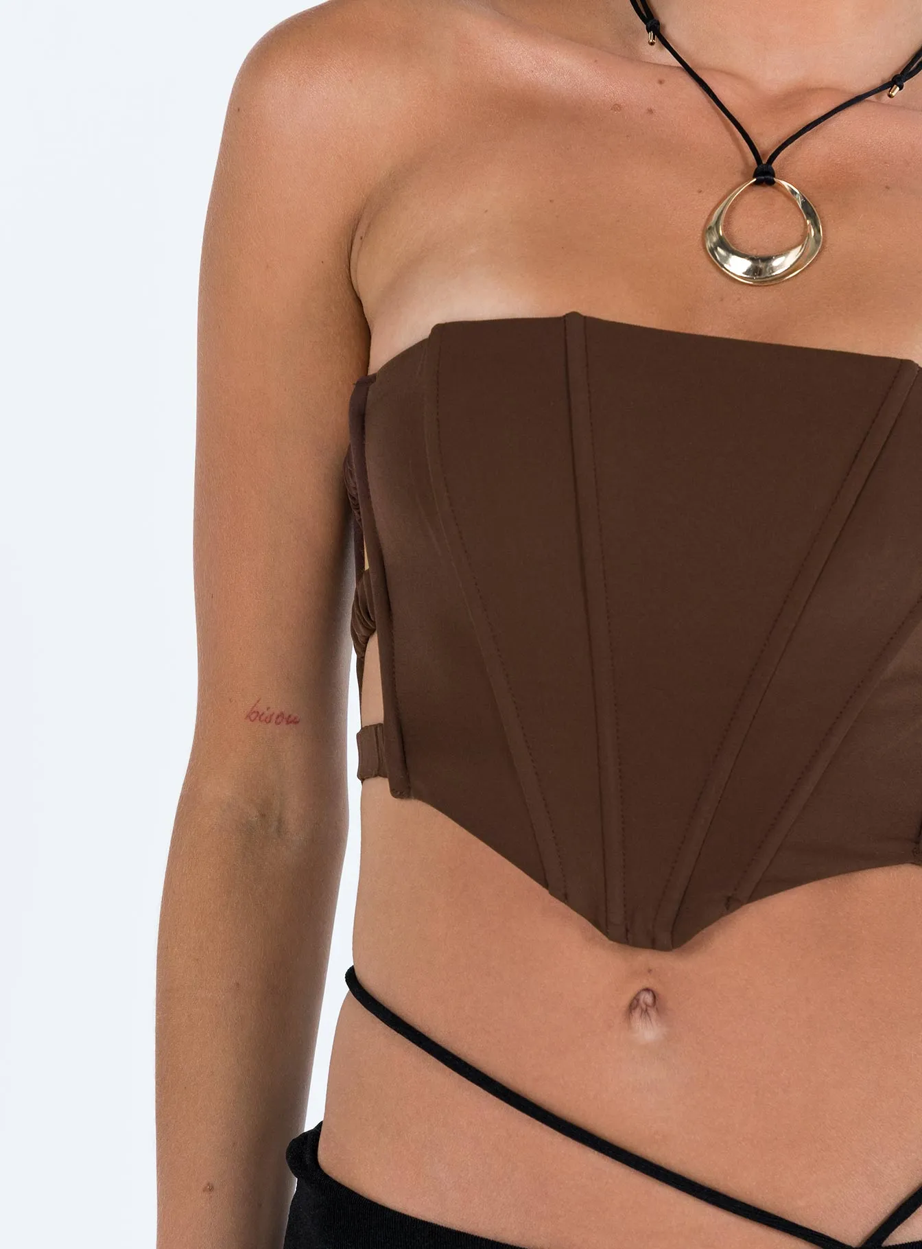 Carnlea Brown Strapless Top