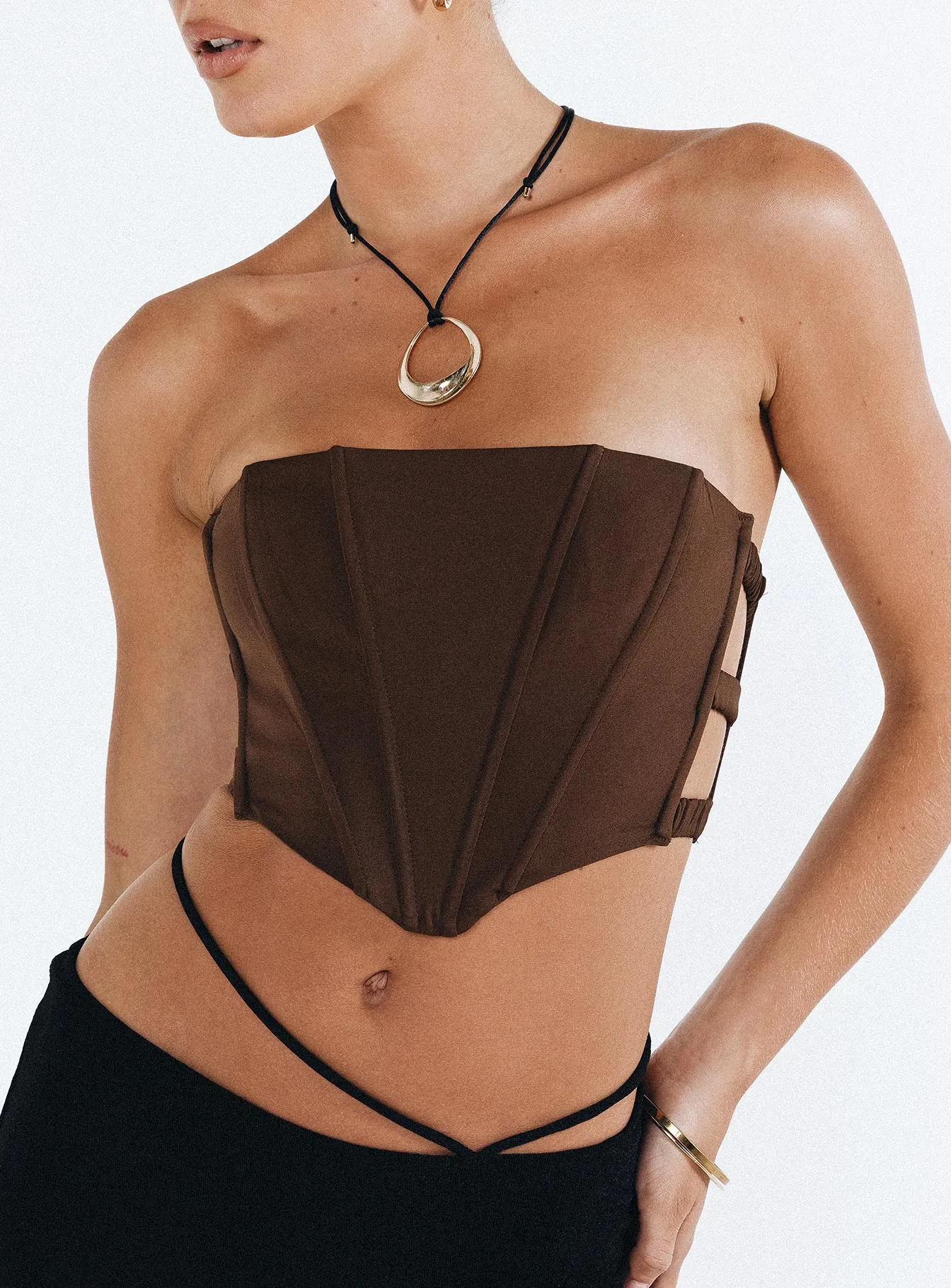 Carnlea Brown Strapless Top