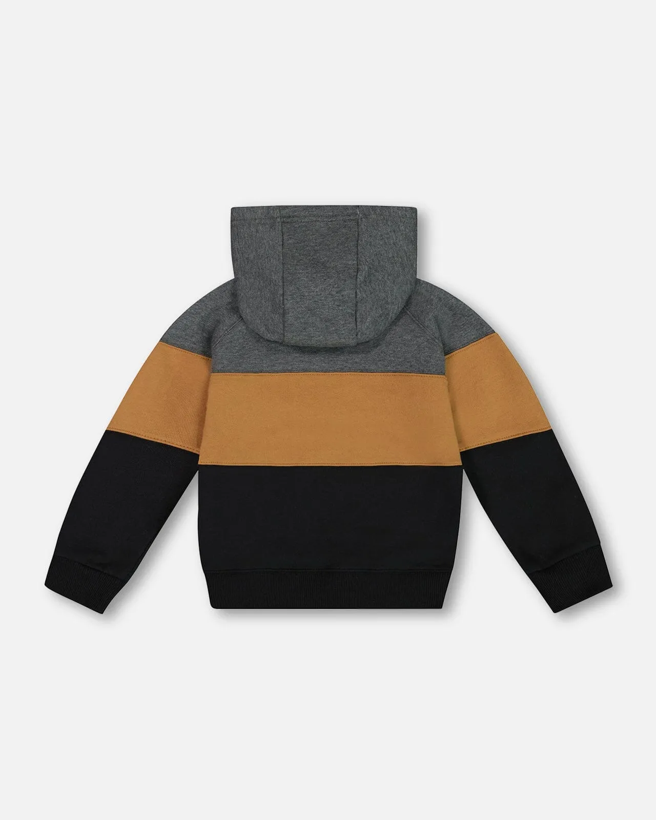 Colorblock Hooded Fleece Sweatshirt Dark Gray, Caramel And Black