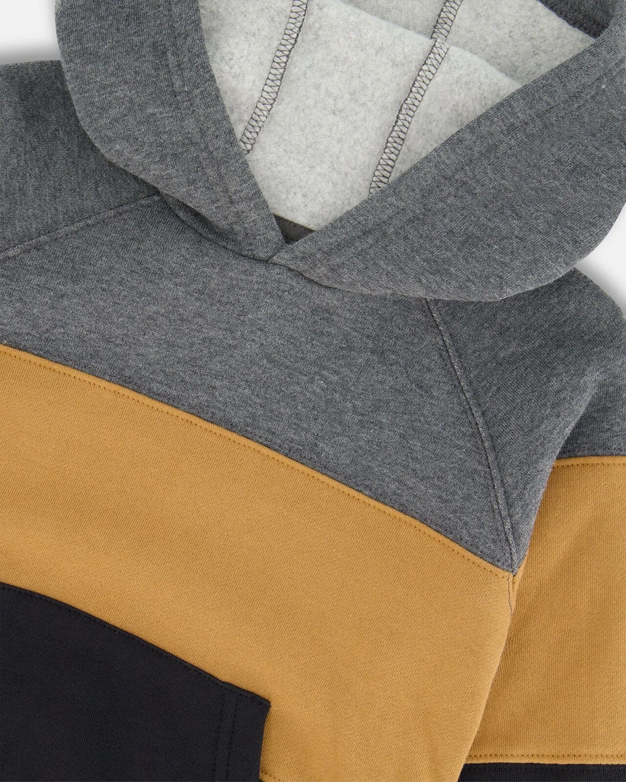 Colorblock Hooded Fleece Sweatshirt Dark Gray, Caramel And Black