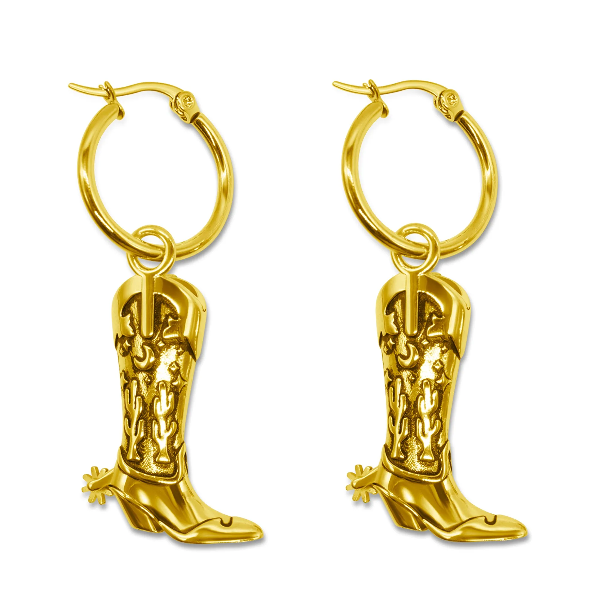 Cowboy Boot Earrings, Gold Hoop, Hoedown