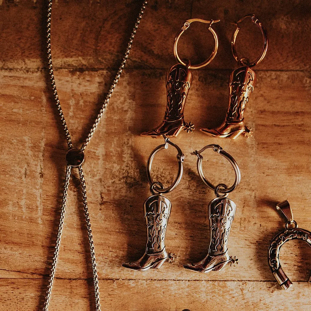 Cowboy Boot Earrings, Gold Hoop, Hoedown