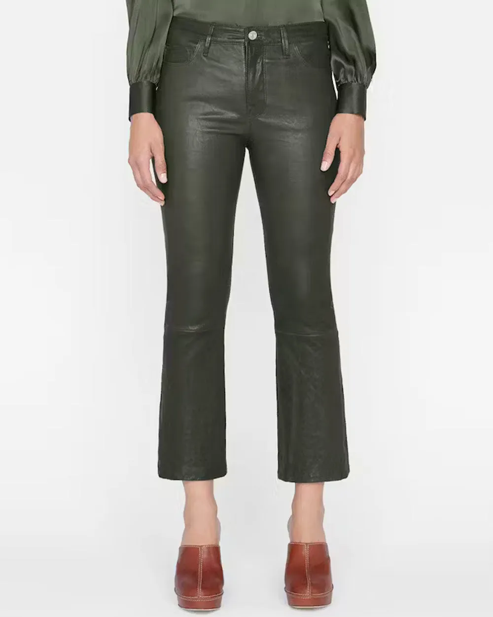 Crop Mini Bootcut Leather Pant in Surplus