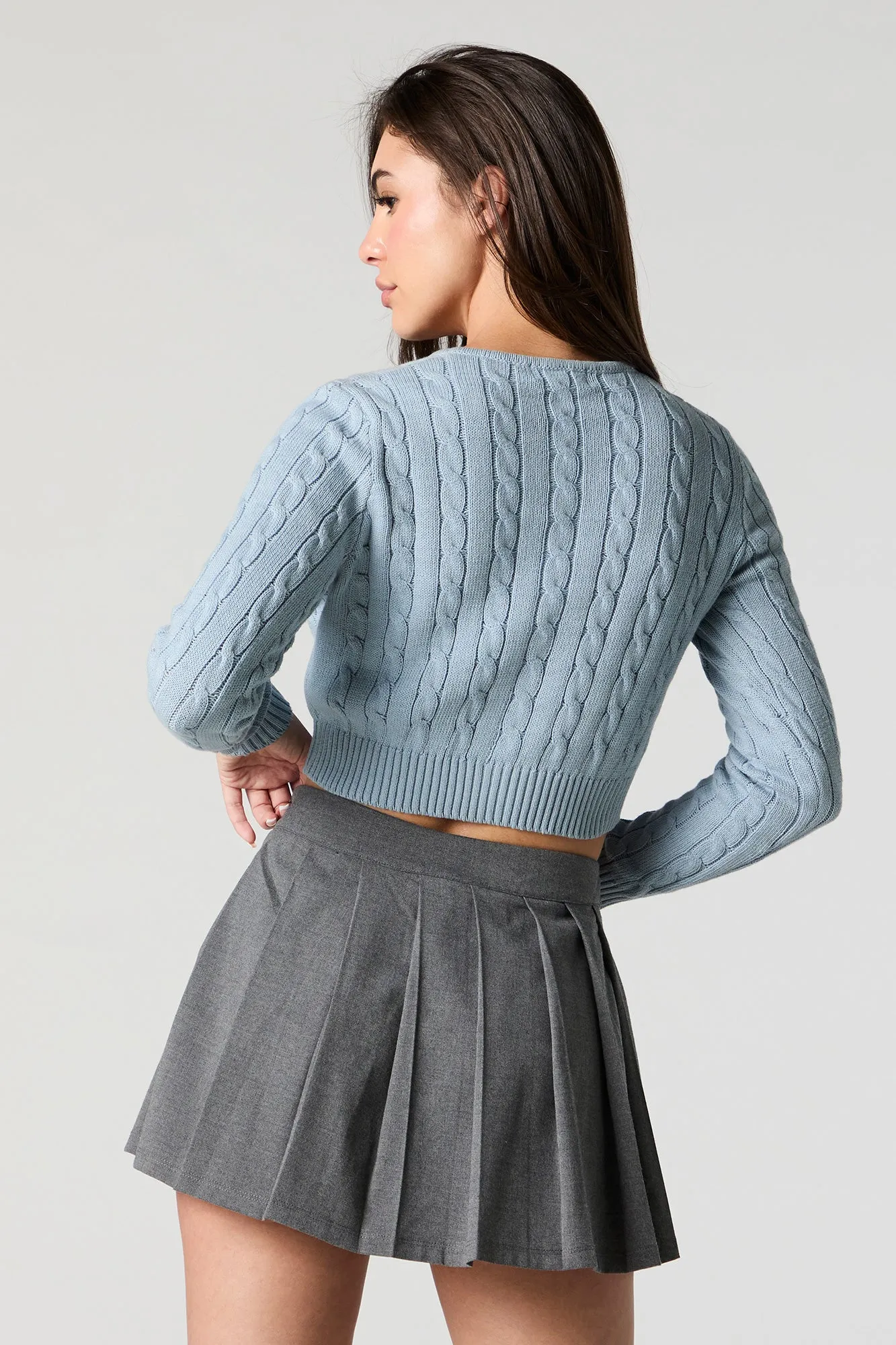 Cropped Cable Knit Button-Front Cardigan