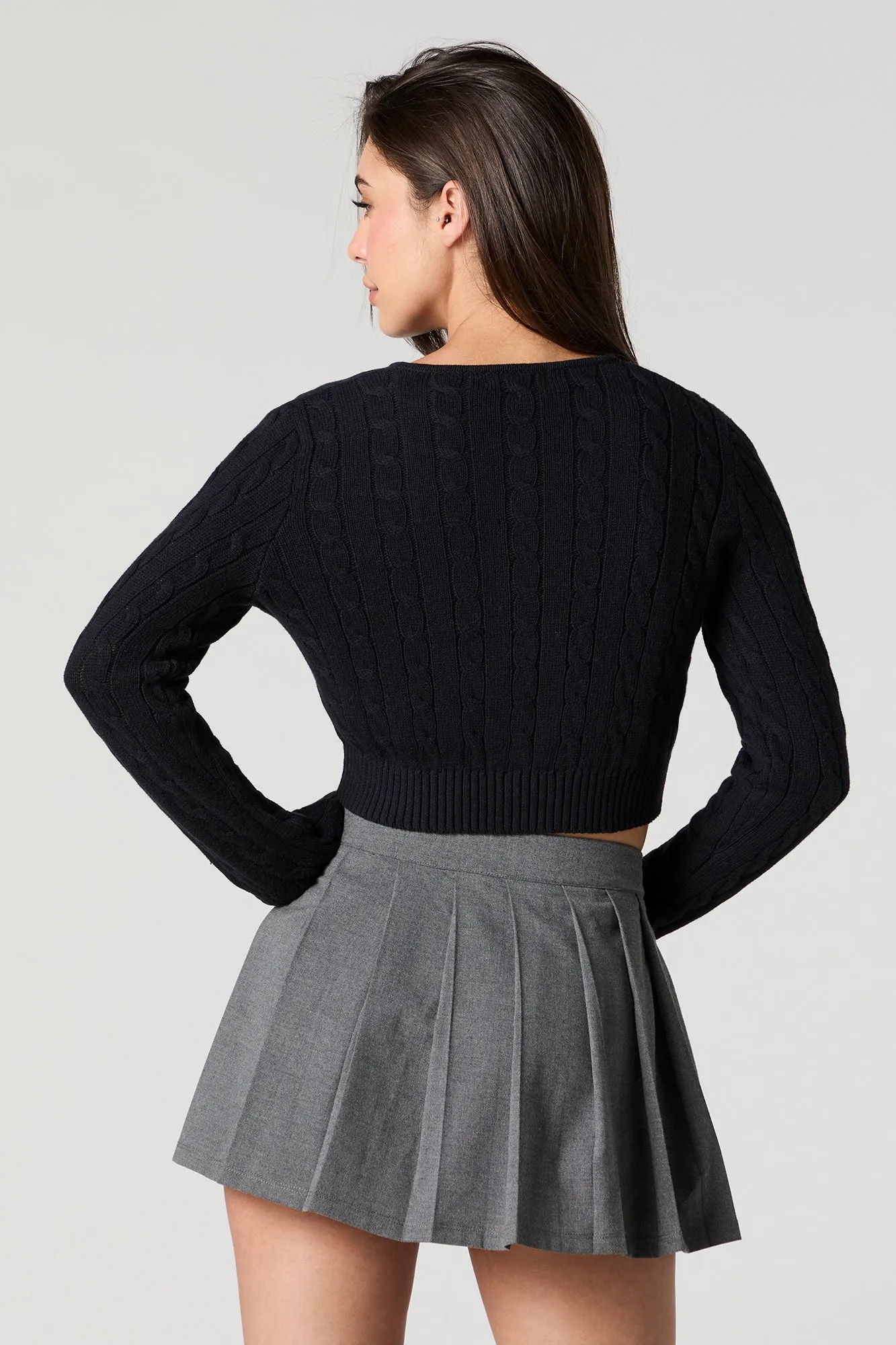 Cropped Cable Knit Button-Front Cardigan