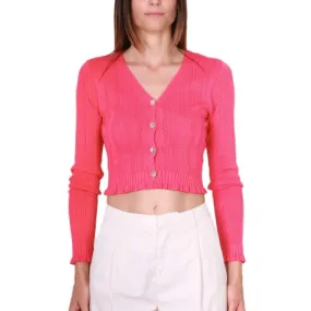 Cropped cardigan in viscose blend, coral.