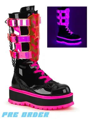 Demonia Slacker-156 - Black Patent & UV Neon Pink - Pre Order