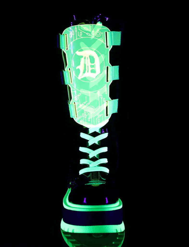 DEMONIA SLACKER-156 - BLACK PATENT and UV NEON GREEN PRE-ORDER