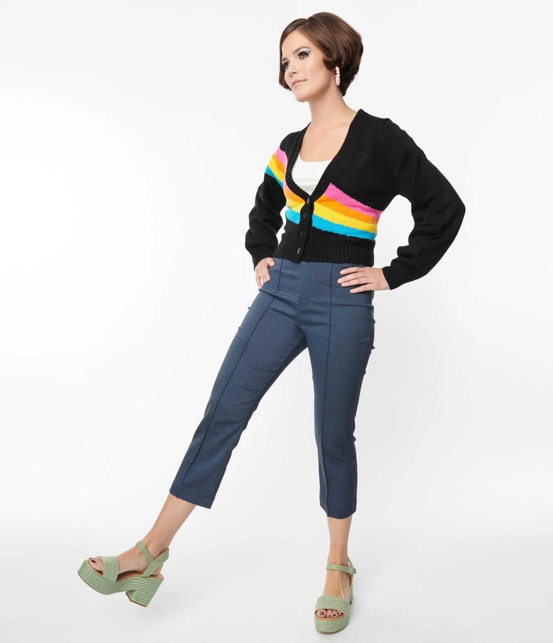 Denim Bengaline Capris with Rainbow Pocket Pintuck - Smak Parlour