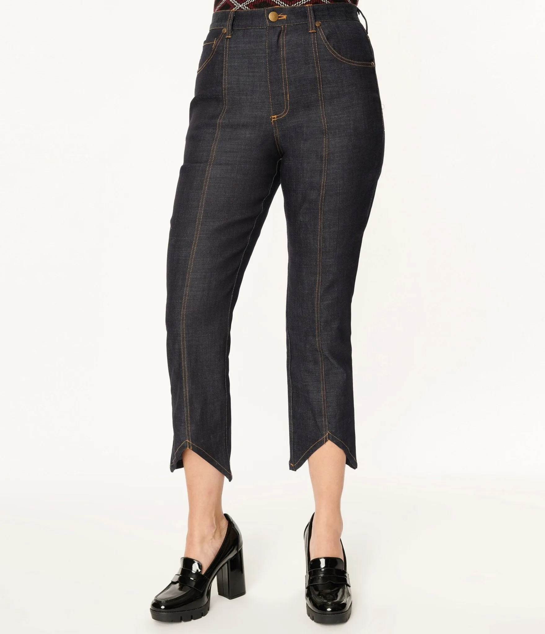 Denim Capri Jeans with Notched Detail by Smak Parlour