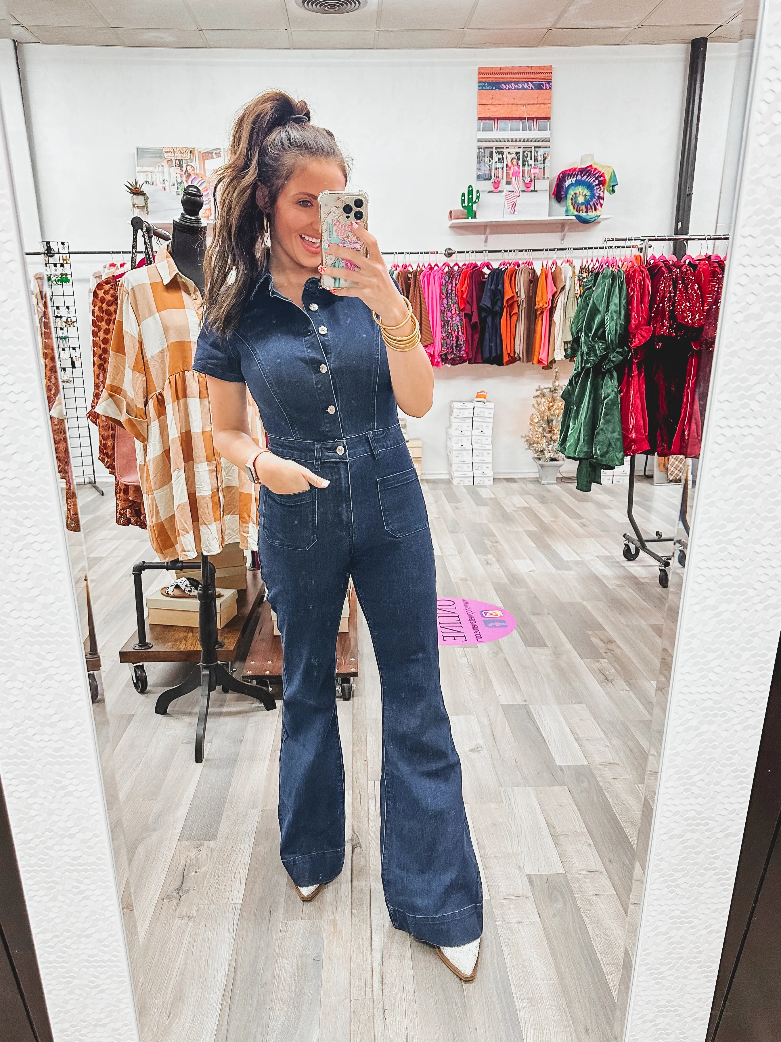 Denim Jumpsuit - Flared Style - Dark Wash