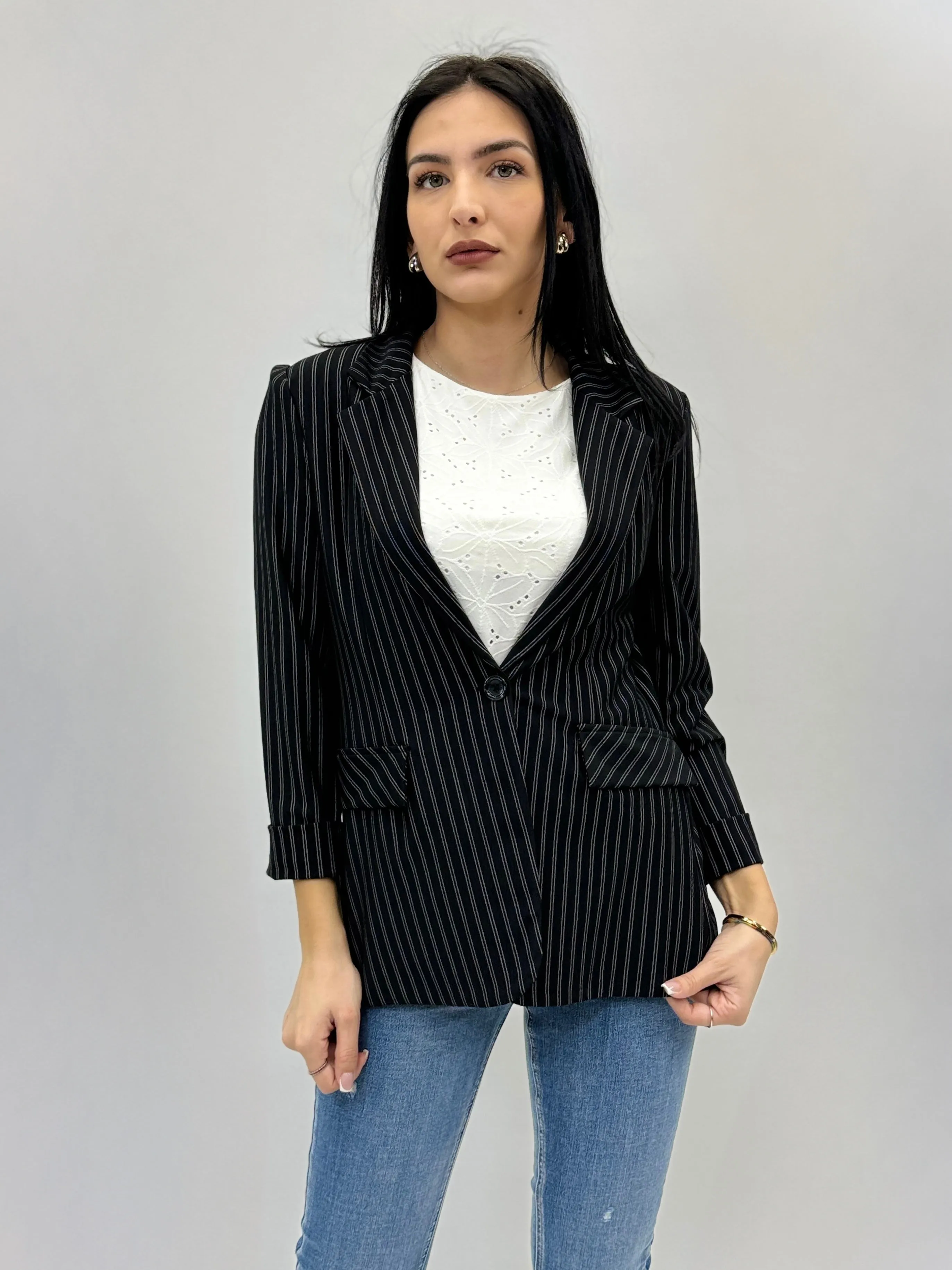 Elasticized striped blazer