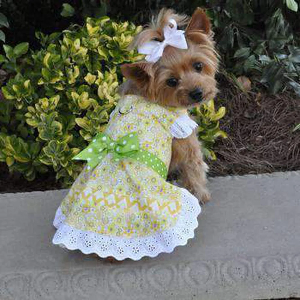 Emily Yellow Floral Dog Dress Matching Leash