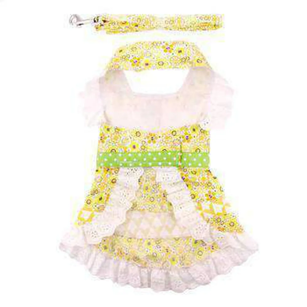 Emily Yellow Floral Dog Dress Matching Leash