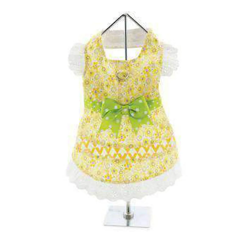 Emily Yellow Floral Dog Dress Matching Leash