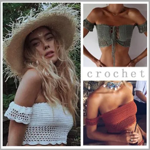 Fashion New Cross Straps Hollow Wrap Chest Swimsuit Knitted Bikini Top