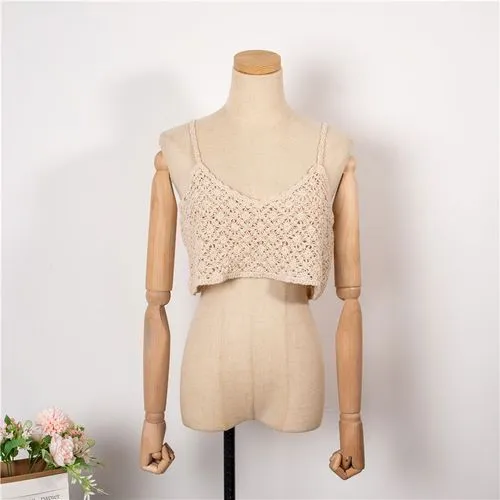 Fashion Retro Summer New Hollow Solid Color Small Strap Top