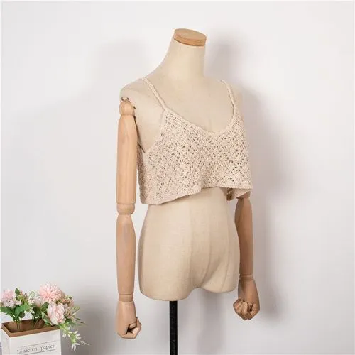 Fashion Retro Summer New Hollow Solid Color Small Strap Top