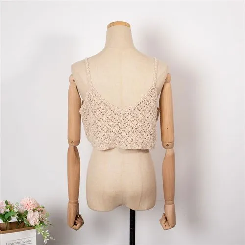 Fashion Retro Summer New Hollow Solid Color Small Strap Top