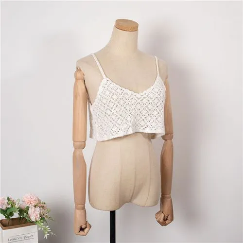 Fashion Retro Summer New Hollow Solid Color Small Strap Top