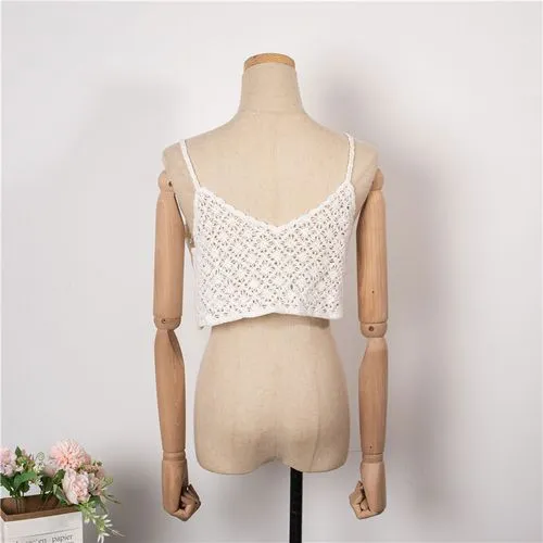 Fashion Retro Summer New Hollow Solid Color Small Strap Top