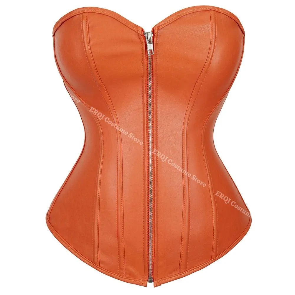 faux leather corset sexy clubwear bustier hot lingerie zipper costume lace-up waist cincher