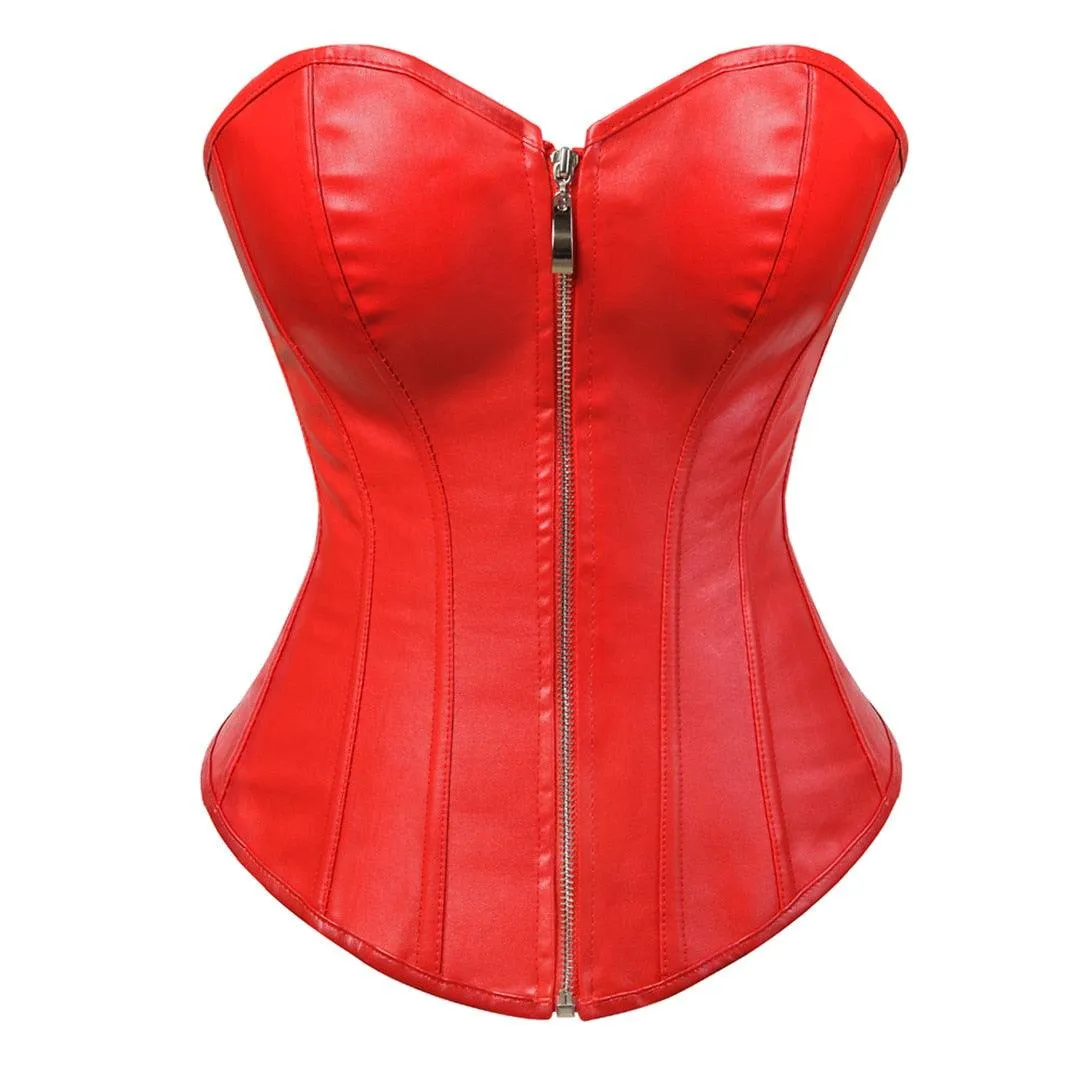 faux leather corset sexy clubwear bustier hot lingerie zipper costume lace-up waist cincher