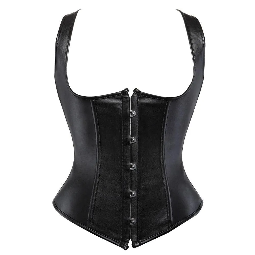 faux leather corset sexy clubwear bustier hot lingerie zipper costume lace-up waist cincher