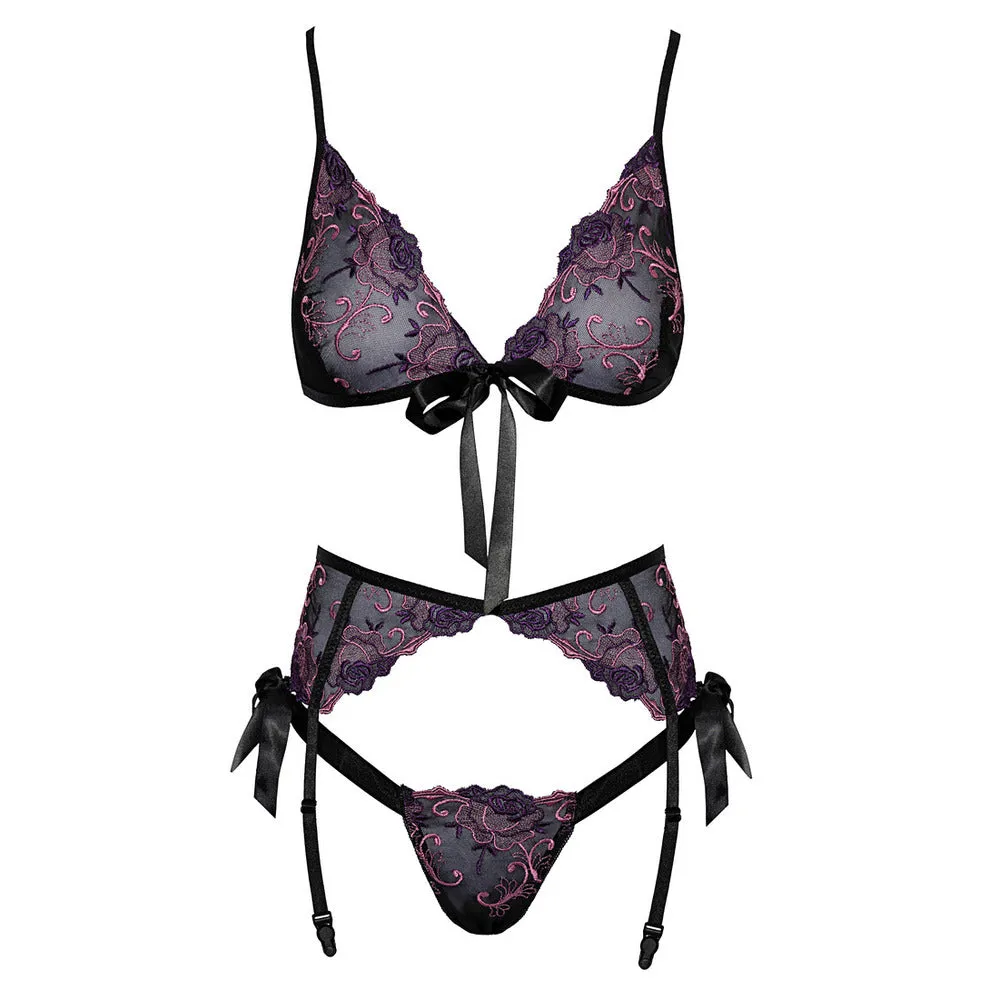 Floral Bra Set with Embroidered Design