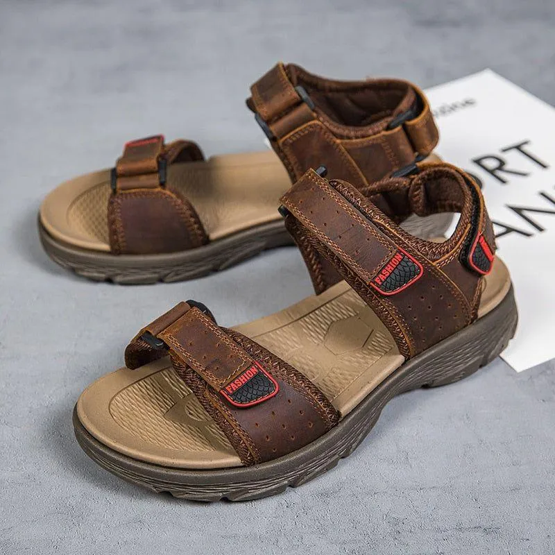 FZ143 Men's Leather Sandals - Lightweight & Casual - Beach Shoes.