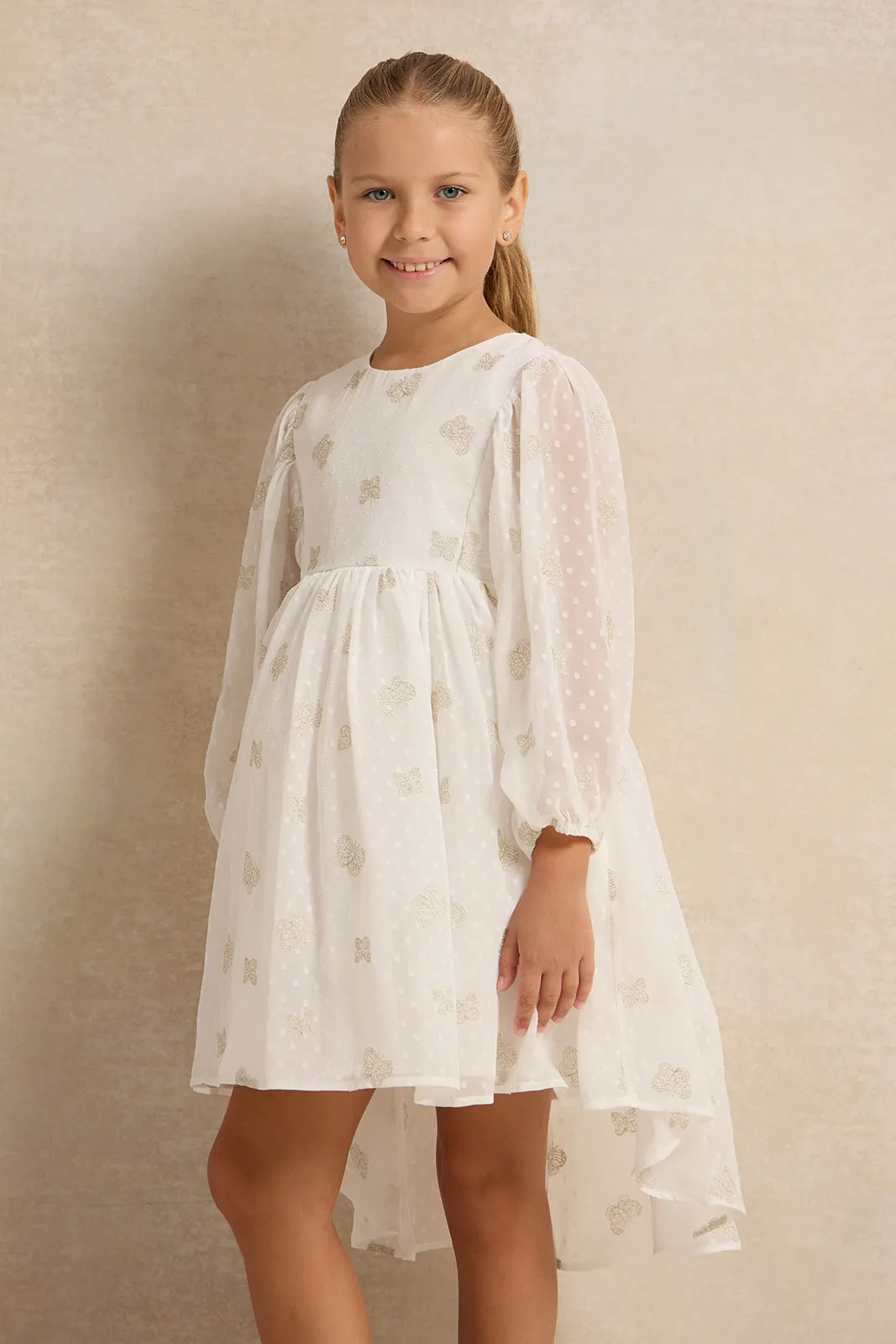 Girls Butterfly Embroidery Chiffon Dress