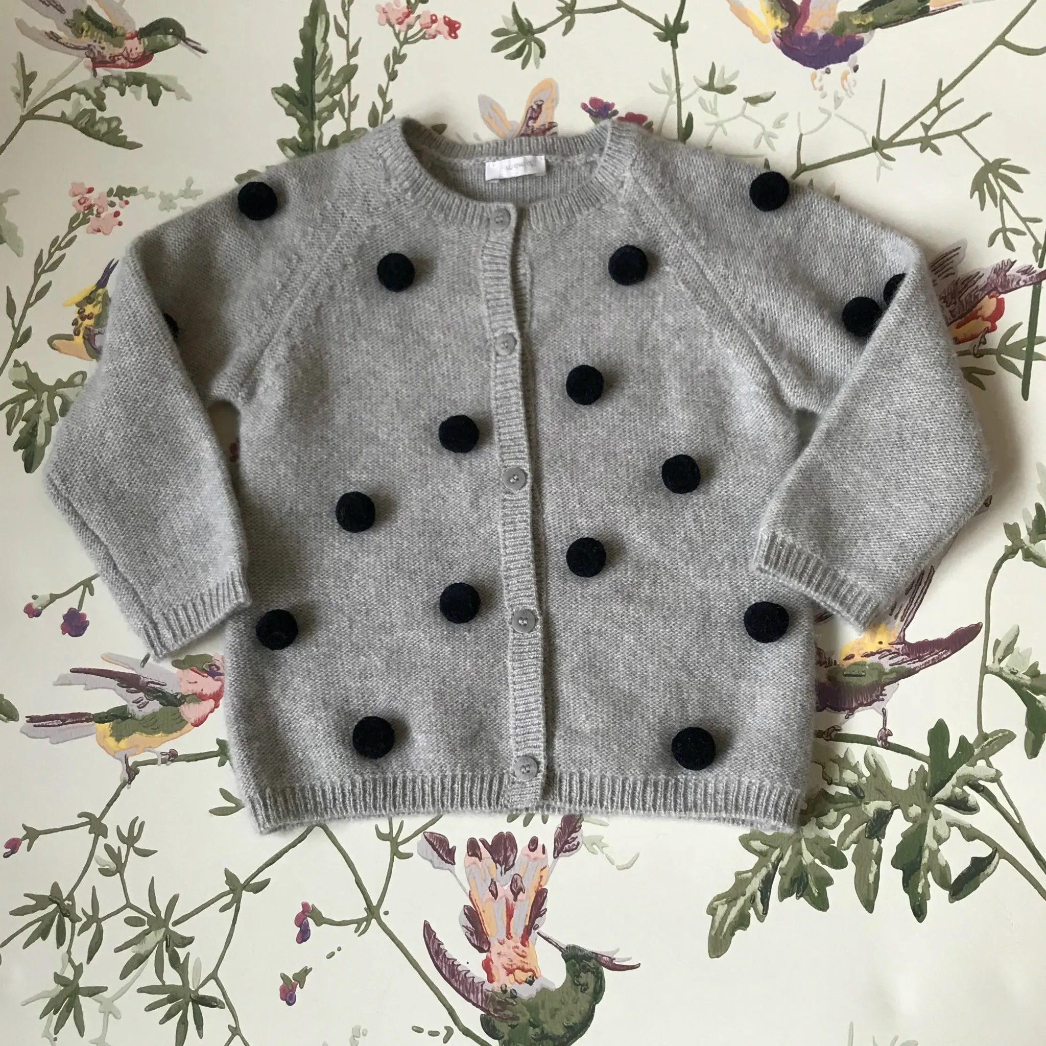 Gufo Grey Wool Cardigan With Black Bobbles - Age 4+ - Shop Now