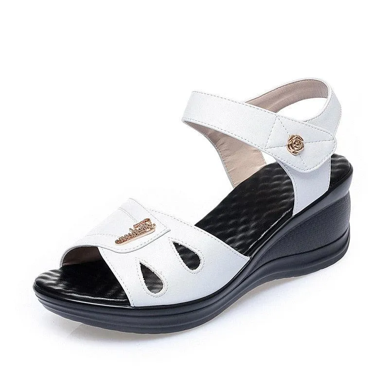 GX337 Women's Casual Shoes: Trendy Leather Wedge Sandals