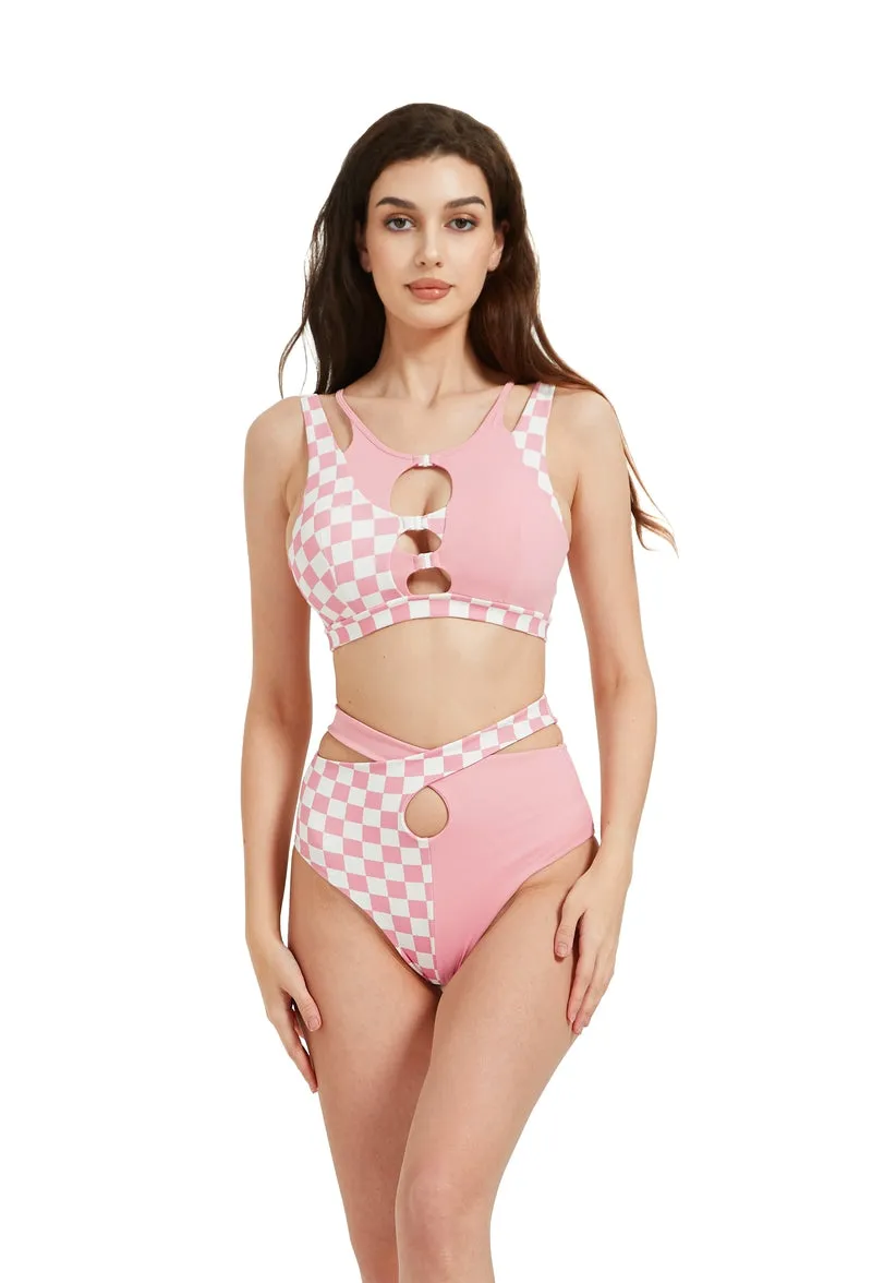 Hamade Activewear Checkered Light Pink Patchwork Bottoms - buy now