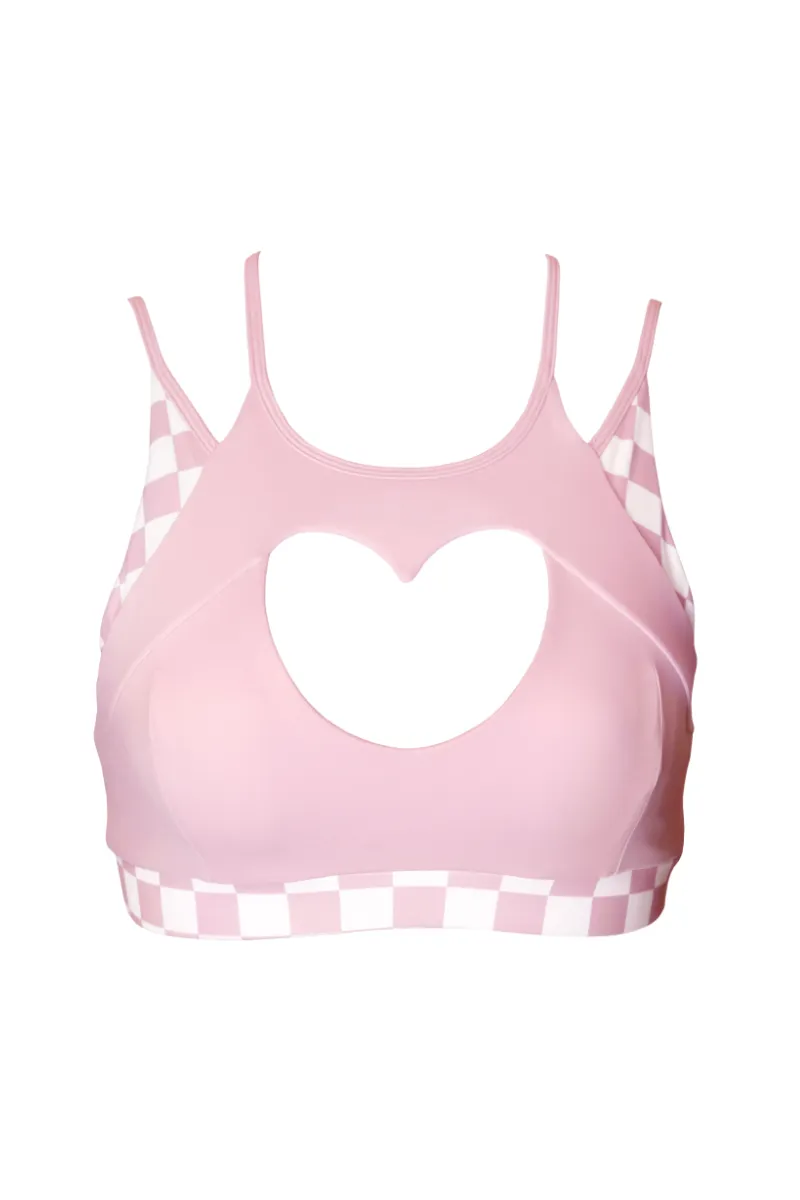 Hamade Activewear Heart Cutout Top Checkered Light Pink