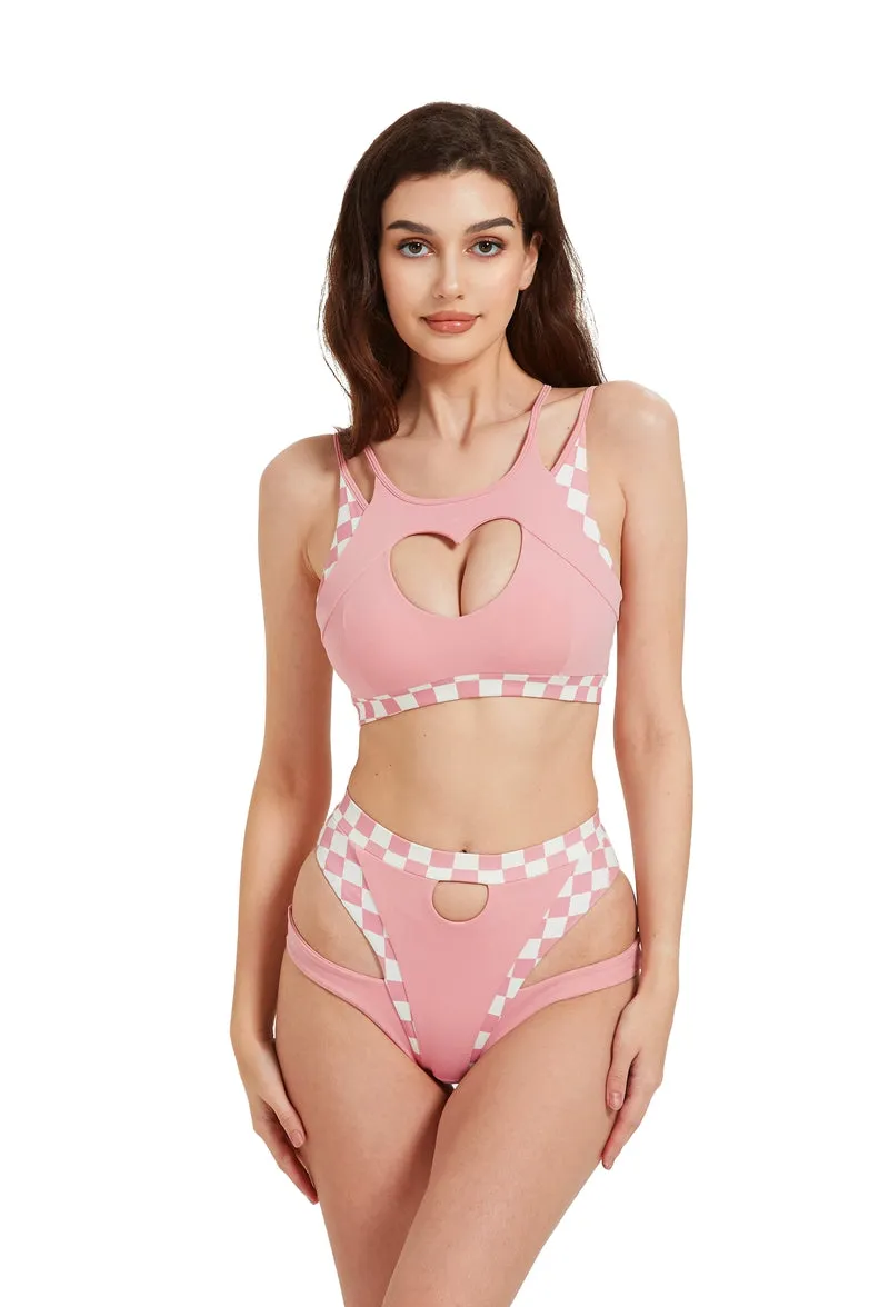 Hamade Activewear High Waisted Checkered Light Pink Bottoms.