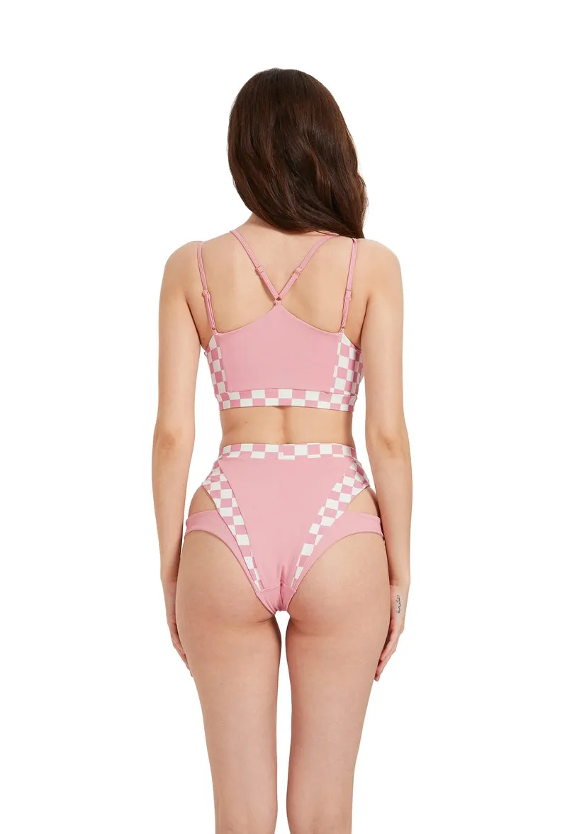 Hamade Activewear High Waisted Checkered Light Pink Bottoms.