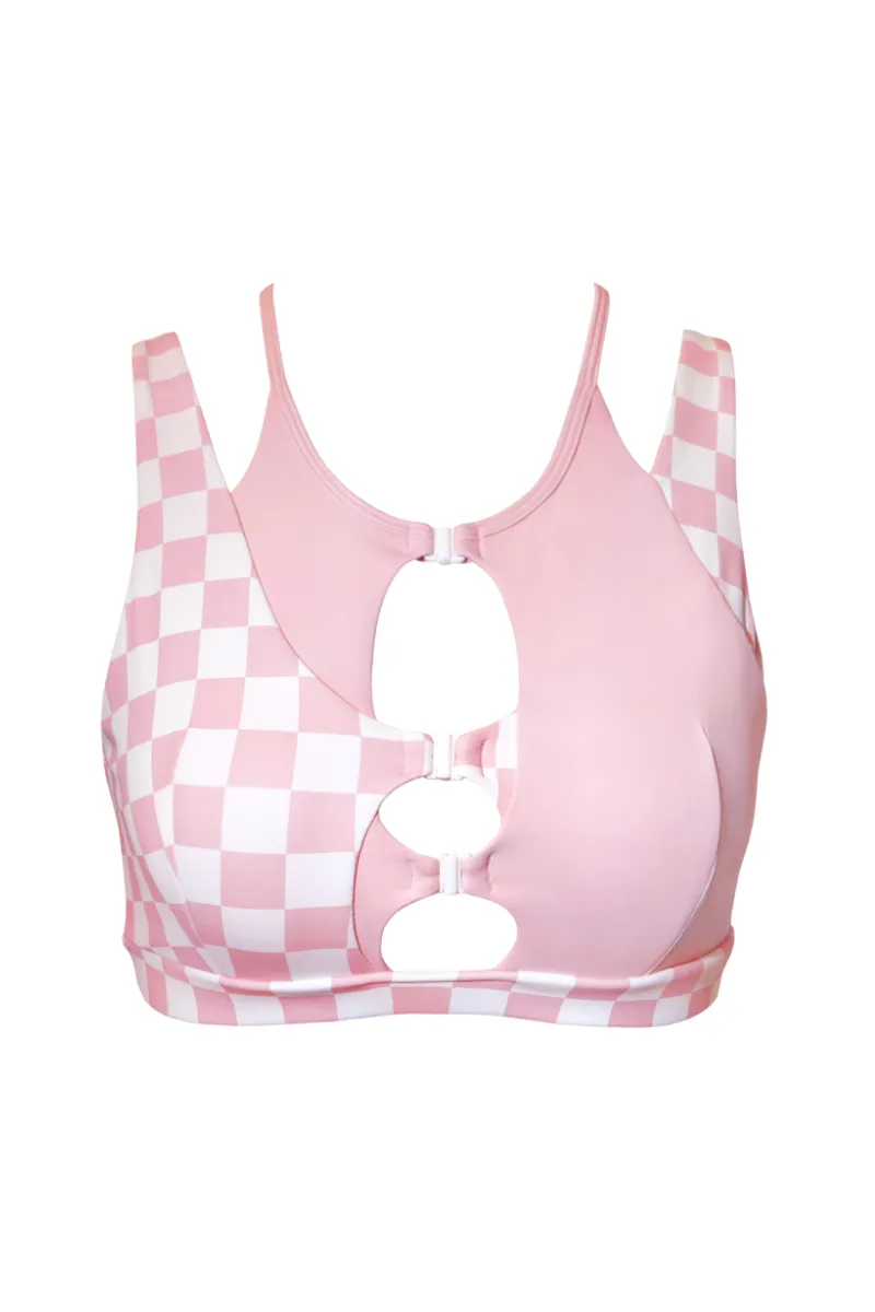 Hamade Activewear Pink Checkered Hollow Front Top