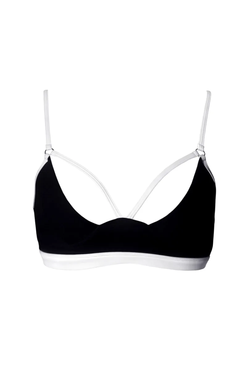 Hamade Activewear Strappy Top - Black/White Trim.