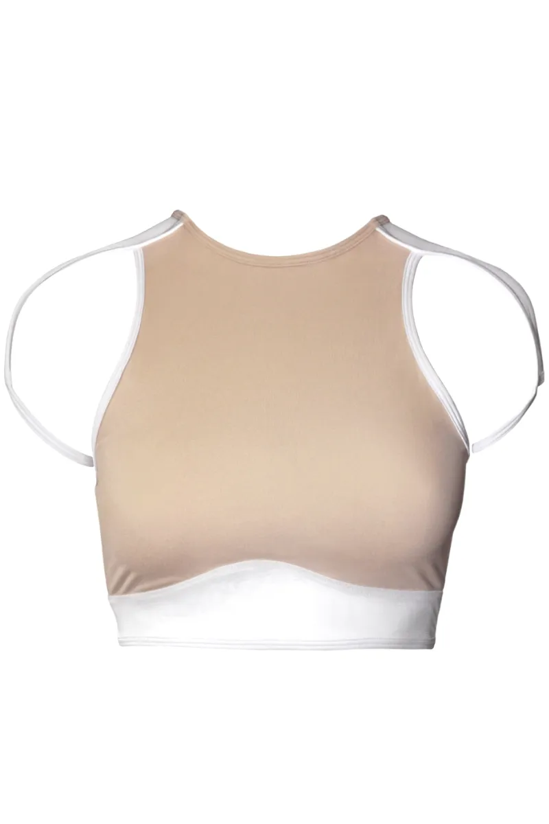 Hamade High Scoop Neck Crop Top - Beige