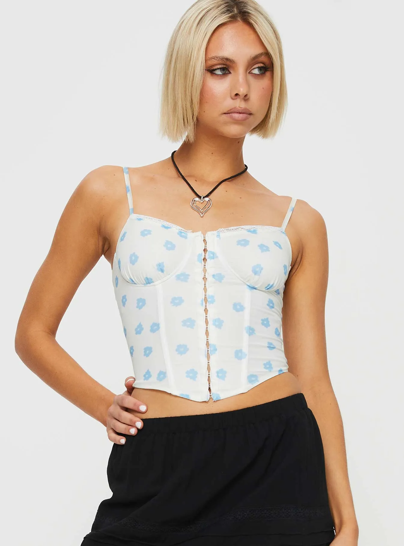 Headley white blue corset top