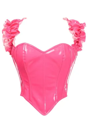 Hot pink patent corset with ruffle sleeves - steel boned - top drawer