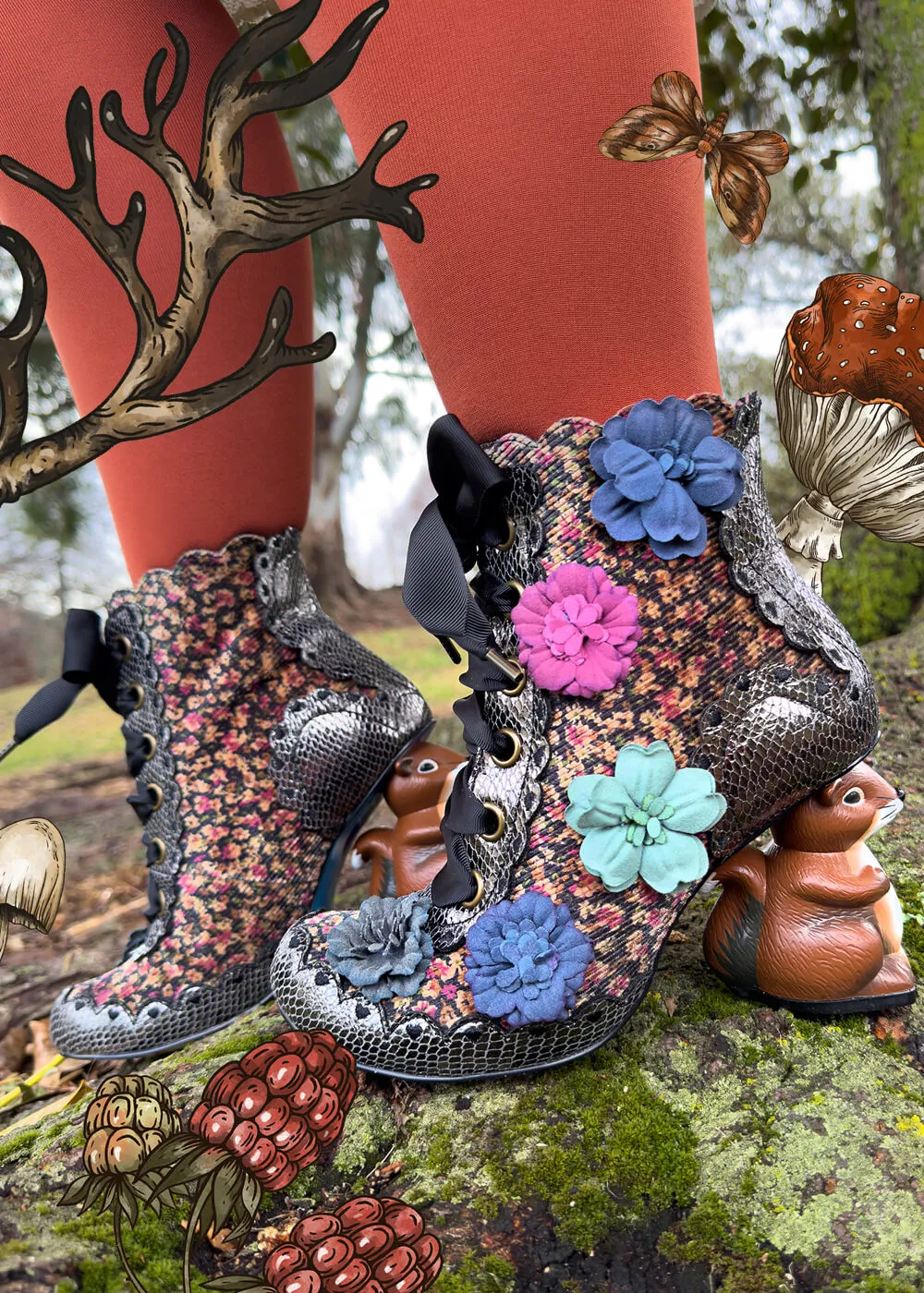 Irregular Choice Black Squirrel 60's Boots - Nuts About You