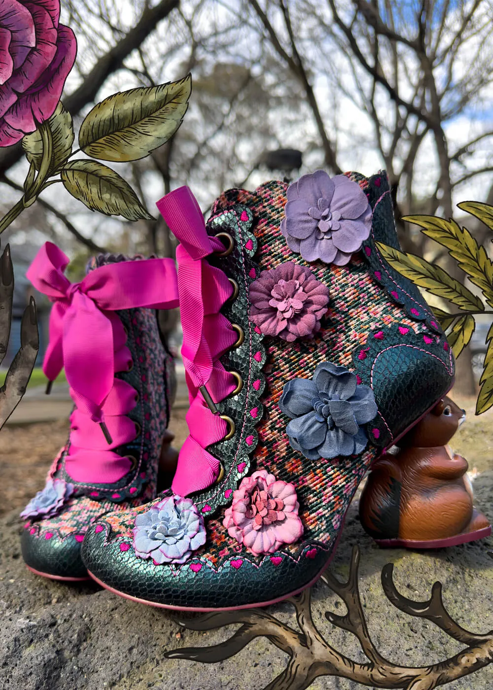 Irregular Choice Squirrel 60's Boots Green - Best Price