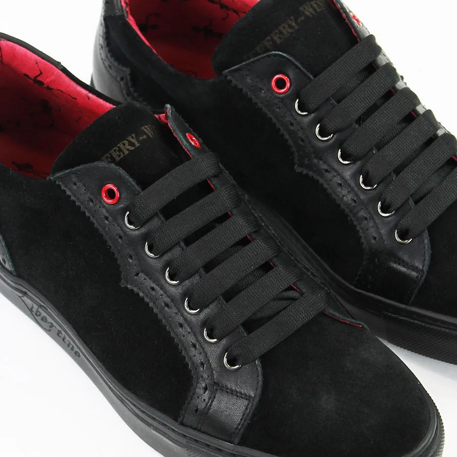 Jeffery West Black Velour Leather Trainers