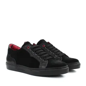 Jeffery West Black Velour Leather Trainers